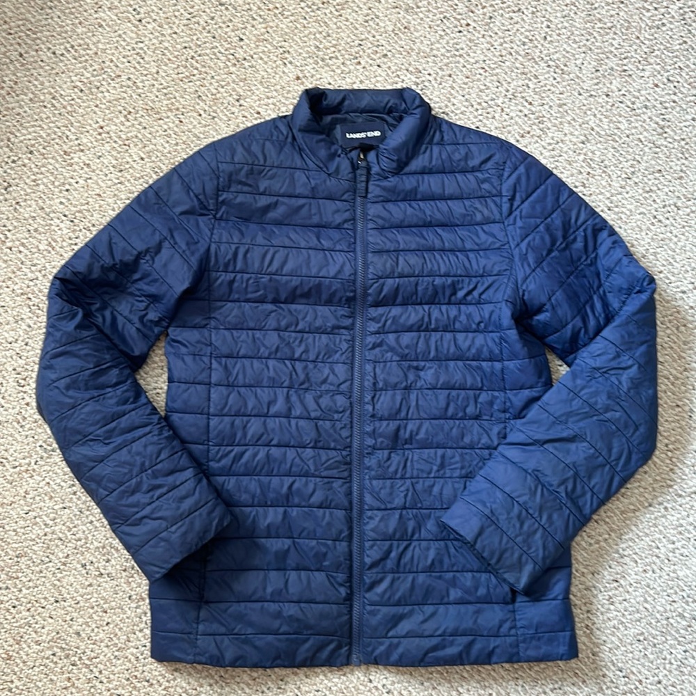 Lands’ End blue puffer coat